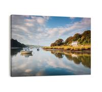 DERUINVAIO Canvas Wall Art 30X40cm Framed Prints High Tide Millbrook Cornwall Artwork Modern Abstract Wall Decoration Pictures Painting For Bedroom, Living Room Walls