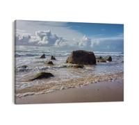 DERUINVAIO Canvas Wall Art 30X40cm Framed Prints Incoming Tide Watergate Bay Artwork Modern Abstract Wall Decoration Pictures Painting For Bedroom, Living Room Walls