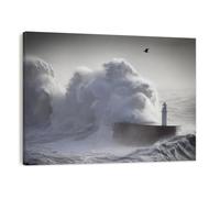 DERUINVAIO Canvas Wall Art 30X40cm Framed Prints Ocean High winds churn English causing huge waves Artwork Modern Abstract Wall Decoration Pictures Painting For Bedroom, Living Room Walls