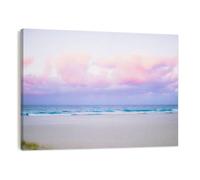 DERUINVAIO Canvas Wall Art 30X40cm Framed Prints pretty pastel colour sky pink purple blue fluffy cloud beach Artwork Modern Abstract Wall Decoration Pictures Painting For Bedroom, Living Room Walls