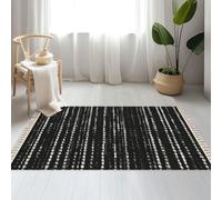 DERUINVAIO Large Cotton Boho Area Rugs Abstract black brush curl Grunge brushstroke freehand ink Washable Hessian Bohemian Throw Tassel Printed Woven Rug Carpet for Kids Bedroom Living Room Bathroom