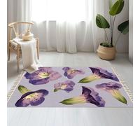 DERUINVAIO Large Cotton Boho Area Rugs Butterfly pea flower watercolor Thailand Washable Hessian Bohemian Throw Tassel Printed Woven Rug Carpet for Kids Bedroom Living Room Bathroom