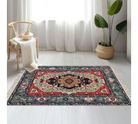 DERUINVAIO Large Cotton Boho Area Rugs carpet tribal texture Easy to edit change few Washable Hessian Bohemian Throw Tassel Printed Woven Rug Carpet for Bedroom, Living Room, Bathroom
