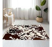 DERUINVAIO Large Cotton Boho Area Rugs Cow skin seamless Print animal hide brown spots Washable Hessian Bohemian Throw Tassel Printed Woven Rug Carpet for Bedroom, Living Room, Bathroom