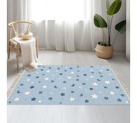 DERUINVAIO Large Cotton Boho Area Rugs Cute hand drawn moon stars seamless Magic night sky Washable Hessian Bohemian Throw Tassel Printed Woven Rug Carpet for Bedroom, Living Room, Bathroom