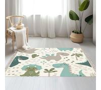 DERUINVAIO Large Cotton Boho Area Rugs Dinosaur baby boy seamless Sweet dino palm cactus Washable Hessian Bohemian Throw Tassel Printed Woven Rug Carpet for Bedroom, Living Room, Bathroom