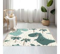 DERUINVAIO Large Cotton Boho Area Rugs Dinosaur baby boy seamless Sweet dino palm Scandinavian Washable Hessian Bohemian Throw Tassel Printed Woven Rug Carpet for Bedroom, Living Room, Bathroom