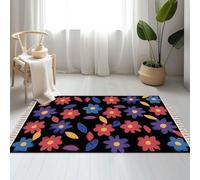 DERUINVAIO Large Cotton Boho Area Rugs floral Be Kind Be Be Be Happy Be You Ukraine Washable Hessian Bohemian Throw Tassel Printed Woven Rug Carpet for Kids Bedroom Living Room Bathroom
