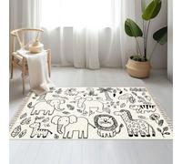 DERUINVAIO Large Cotton Boho Area Rugs Outline wild animals for coloring Jungle animals line art Washable Hessian Bohemian Throw Tassel Printed Woven Rug Carpet for Kids Bedroom Living Room Bathroom