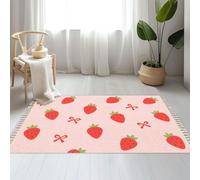 DERUINVAIO Large Cotton Boho Area Rugs Seamless strawberry green leaves ribbon bow Washable Hessian Bohemian Throw Tassel Printed Woven Rug Carpet for Bedroom, Living Room, Bathroom