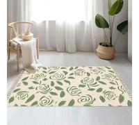 DERUINVAIO Large Cotton Boho Area Rugs Wildflower seamless green meadow flowers textural Washable Hessian Bohemian Throw Tassel Printed Woven Rug Carpet for Kids Bedroom Living Room Bathroom