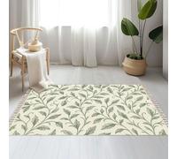 DERUINVAIO Large Cotton Boho Area Rugs Woodland CottageCore Elegant Green Washable Hessian Bohemian Throw Tassel Printed Woven Rug Carpet for Kids Bedroom Living Room Bathroom