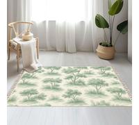 DERUINVAIO Large Cotton Boho Area Rugs Woodland CottageCore Soft Green Washable Hessian Bohemian Throw Tassel Printed Woven Rug Carpet for Kids Bedroom Living Room Bathroom