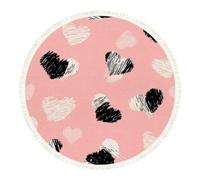 DERUINVAIO Large Round Rugs for Living Room Abstract Cute Heart Black White Pink Soft Non-Slip Boho Area Rug Machine Washable Floor Carpets Circle Carpet for Bedroom