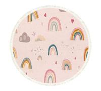 DERUINVAIO Large Round Rugs for Living Room Boho Rainbow Polka Pink Rainbows Hearts Stars Clouds Arcs Watercolor Non-Slip Boho Area Rug Machine Washable Floor Carpets Circle Carpet for Bedroom