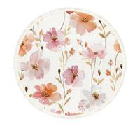 DERUINVAIO Large Round Rugs for Living Room Cute Delicate Watercolor Floral Seamless Pink Non-Slip Boho Area Rug Machine Washable Floor Carpets Circle Carpet for Bedroom