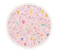 DERUINVAIO Large Round Rugs for Living Room Cute Pink Confetti Stars Hearts Non-Slip Boho Area Rug Machine Washable Floor Carpets Circle Carpet for Bedroom