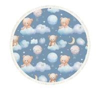 DERUINVAIO Large Round Rugs for Living Room Cute Teddy Bears Hot Air Balloons Clouds Soft Non-Slip Boho Area Rug Machine Washable Floor Carpets Circle Carpet for Bedroom