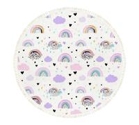 DERUINVAIO Large Round Rugs for Living Room Cute Watercolor Rainbows Clouds Seamless Non-Slip Boho Area Rug Machine Washable Floor Carpets Circle Carpet for Bedroom
