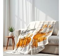 DERUINVAIO Lightweight Fleece Throw Blanket 130x150cm Autumn Fall Scene Orange White Pumpkins Checkered Fluffy Couch Bed Sofas Washable All Season Blankets and Throws for Boys Girls Dog Cat