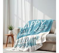 DERUINVAIO Lightweight Fleece Throw Blanket 130x150cm Blue White Pumpkins Happy Fall Hello Pumpkin Text Fluffy Couch Bed Sofas Washable All Season Blankets and Throws for Boys Girls Dog Cat