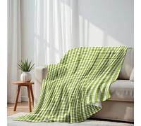 DERUINVAIO Lightweight Fleece Throw Blanket 130x150cm Green White Checkered Plaid Square Grid Fluffy Couch Bed Sofas Washable All Season Blankets and Throws Gifts for Boys Girls Dog Cat