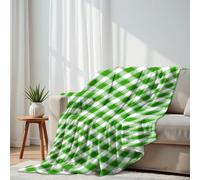 DERUINVAIO Lightweight Fleece Throw Blanket 130x150cm Green White Diamond Checkered Sketched Fluffy Couch Bed Sofas Washable All Season Blankets and Throws Gifts for Boys Girls Dog Cat