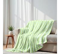 DERUINVAIO Lightweight Fleece Throw Blanket 130x150cm Green White Gingham Checkered Fluffy Couch Bed Sofas Washable All Season Blankets and Throws Gifts for Boys Girls Dog Cat