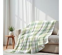 DERUINVAIO Lightweight Fleece Throw Blanket 130x150cm Green White Plaid Soft Texture Fluffy Couch Bed Sofas Washable All Season Blankets and Throws Gifts for Boys Girls Dog Cat