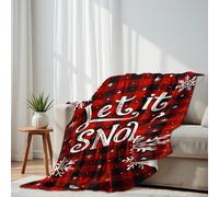 DERUINVAIO Lightweight Fleece Throw Blanket 130x150cm Let It Snow Christmas Snowflakes Red Plaid Fluffy Couch Bed Sofas Washable All Season Blankets and Throws for Boys Girls Dog Cat