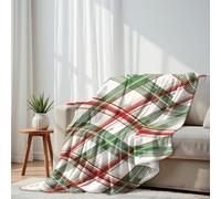 DERUINVAIO Lightweight Fleece Throw Blanket 130x150cm Red Green Plaid Tartan White Fluffy Couch Bed Sofas Washable All Season Blankets and Throws Gifts for Boys Girls Dog Cat