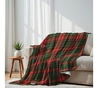 DERUINVAIO Lightweight Fleece Throw Blanket 130x150cm Red Green Plaid Thin White Stripes Fluffy Couch Bed Sofas Washable All Season Blankets and Throws Gifts for Boys Girls Dog Cat