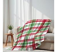 DERUINVAIO Lightweight Fleece Throw Blanket 130x150cm Red Green Plaid White Fluffy Couch Bed Sofas Washable All Season Blankets and Throws Gifts for Boys Girls Dog Cat