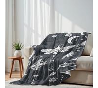 DERUINVAIO Lightweight Fleece Throw Blanket 130x150cm Seamless moth symbol death cross moon mystic Fluffy Couch Bed Sofas Washable All Season Blankets and Throws for Boys Girls Dog Cat
