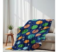 DERUINVAIO Lightweight Fleece Throw Blanket 130x150cm Space planet colorful seamless vintage solar system Fluffy Couch Bed Sofas Washable All Season Blankets and Throws for Boys Girls Dog Cat