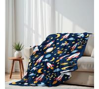 DERUINVAIO Lightweight Fleece Throw Blanket 130x150cm Space seamless texture rocket ufo satellites Fluffy Couch Bed Sofas Washable All Season Blankets and Throws for Boys Girls Dog Cat