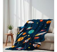 DERUINVAIO Lightweight Fleece Throw Blanket 130x150cm Space theme Solar system kids cartoon planet seamless Fluffy Couch Bed Sofas Washable All Season Blankets and Throws for Boys Girls Dog Cat