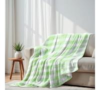 DERUINVAIO Lightweight Fleece Throw Blanket 150x200cm Green White Checkered Design Fluffy Couch Bed Sofas Washable All Season Blankets and Throws Gifts for Boys Girls Dog Cat