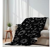 DERUINVAIO Lightweight Fleece Throw Blanket 150x200cm Modern hand drawn seamless planet star sun Universe line Fluffy Couch Bed Sofas Washable All Season Blankets and Throws for Boys Girls Dog Cat