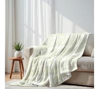 DERUINVAIO Lightweight Fleece Throw Blanket 150x200cm Soft Green White Plaid Subtle Checkered Fluffy Couch Bed Sofas Washable All Season Blankets and Throws Gifts for Boys Girls Dog Cat