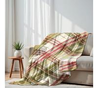 DERUINVAIO Lightweight Fleece Throw Blanket 150x200cm Vintage Plaid Red Green Beige Tones Fluffy Couch Bed Sofas Washable All Season Blankets and Throws Gifts for Boys Girls Dog Cat