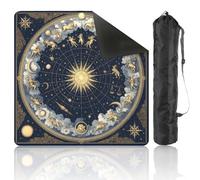 DERUINVAIO Mahjong Mat 80x80cm Celestial Zodiac Chart Golden Astrological Signs Mah Jong Set Game Table Cloth Noise Reduction Non-Slip Portable Table Cover for Card Poker Board Tiles Games