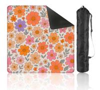 DERUINVAIO Mahjong Mat 80x80cm Colorful 60s 70s style retro hand drawn floral Pink orange Mah Jong Set Game Table Cloth Noise Reduction Non-Slip Portable Table Cover for Card Poker Board Tiles Games