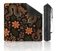 DERUINVAIO Mahjong Mat 80x80cm Embroidery asian dragon beautiful yellow daffodils flowers Mah Jong Set Game Table Cloth Noise Reduction Non-Slip Portable Table Cover for Card Poker Board Tiles Games