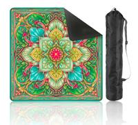 DERUINVAIO Mahjong Mat with Carrying Bag 31.5" x 31.5" Non-Slip Noise Reduction Ornate Floral Mandala Teal Coral Table Mat for Mahjong Poker Dominoes Card Board Tile Games