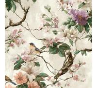 DERUINVAIO Self Adhesive Feature Removable Country Garden Blossoms Birds Peel and Stick Vinyl Wallpaper Roll, Sticky Lining Paper for Bedroom, Living Room, Kitchen Walls