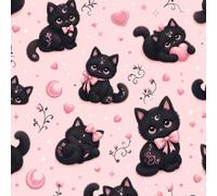 DERUINVAIO Self Adhesive Feature Removable Cute Black Cat Pink Bows Hearts Peel and Stick Vinyl Wallpaper Roll, Sticky Lining Paper for Bedroom, Living Room, Kitchen Walls
