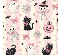 DERUINVAIO Self Adhesive Feature Removable Cute Halloween Black Cats Skeletons Peel and Stick Vinyl Wallpaper Roll, Sticky Lining Paper for Bedroom, Living Room, Kitchen Walls