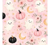 DERUINVAIO Self Adhesive Feature Removable Cute Halloween Ghosts Pumpkins Floral Peel and Stick Vinyl Wallpaper Roll, Sticky Lining Paper for Bedroom, Living Room, Kitchen Walls
