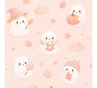 DERUINVAIO Self Adhesive Feature Removable Cute Kawaii Ghosts Autumn Seamless Peel and Stick Vinyl Wallpaper Roll, Sticky Lining Paper for Bedroom, Living Room, Kitchen Walls